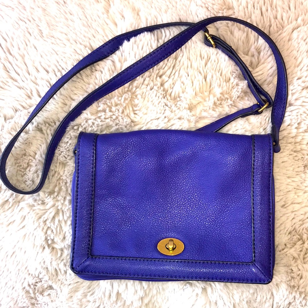 J Crew Cobalt Blue Tillary Turnlock Leather Crossbody Clutch